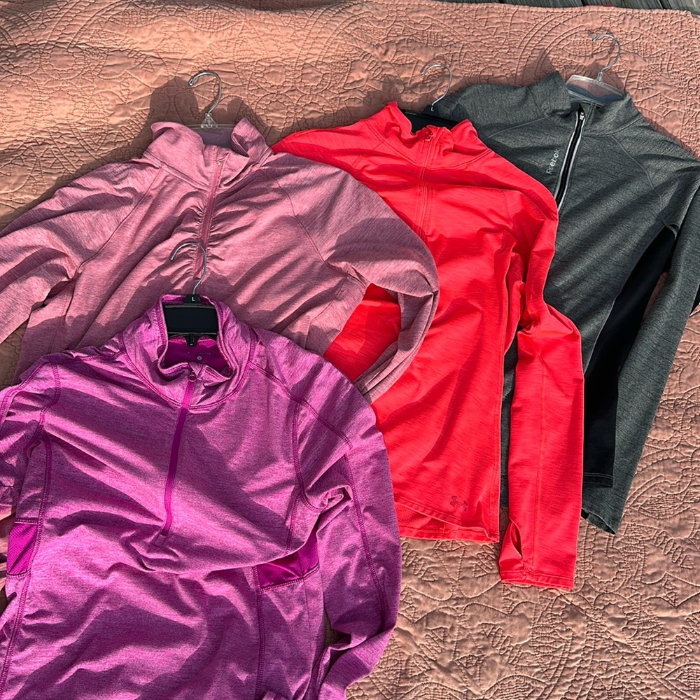 Reebok, Champion, Under Armour, Layer 8 long sleeve athletic half-zip lot.